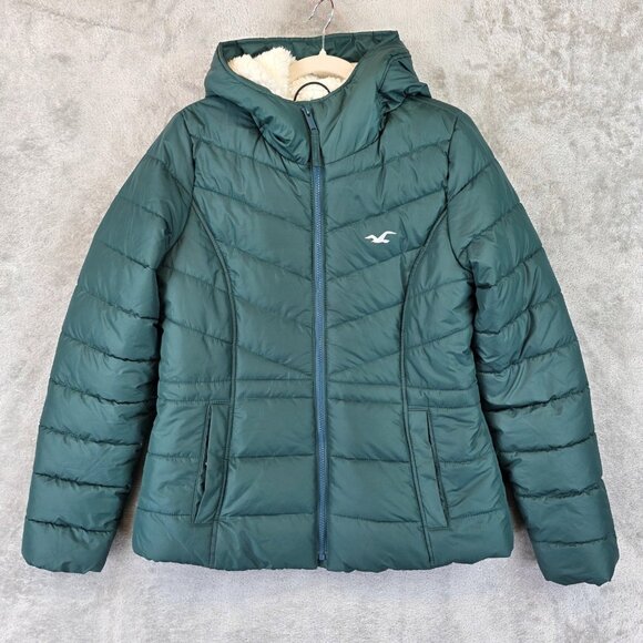 Hollister Jackets & Blazers - Hollister Jacket Womens Medium Puffer Hooded Sherpa Lined Recycled Fill Warm